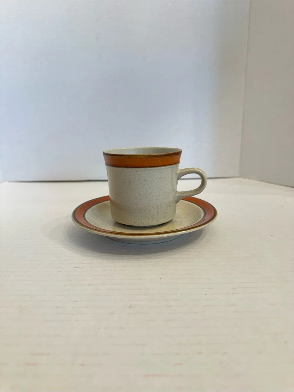 2 Sets of Sears Sahara Orange Flat Cup & Saucer Discontinued Stoneware Japan